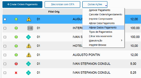 Figura 12: Alterar Dados de Pagamento