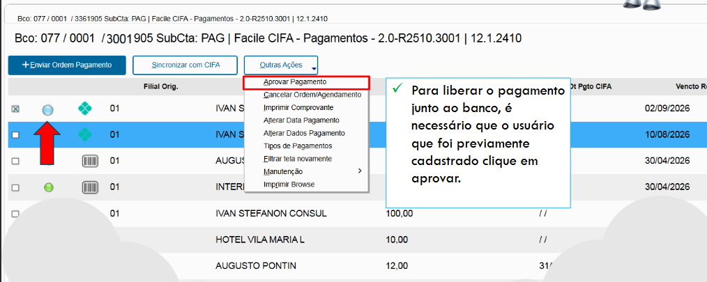 Figura 20: Aprovar Pagamento