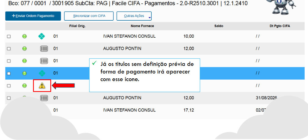 Figura 17: Sem Forma de Pagamento