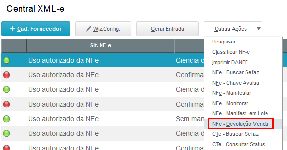 Figura 01: Opção 'Devolução Venda'