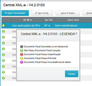 Figura 7: Tela Principal da Central XML-e com as Legendas