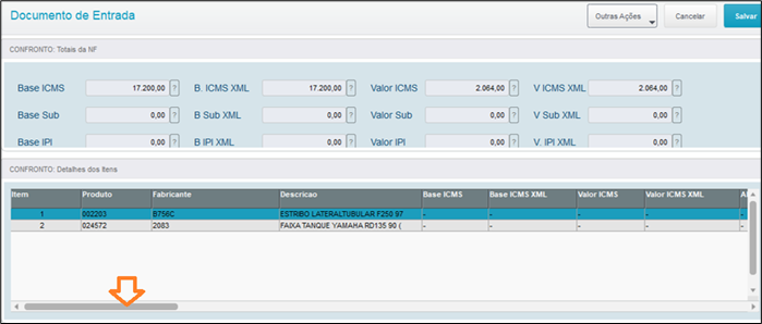 Figura 9: Confronto de dados de impostos do XML