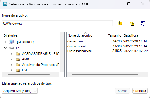 Figura 54: Importação de XML manual