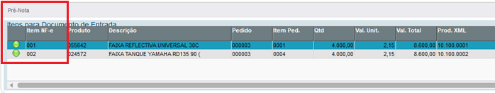 Figura 20: Pré-Nota com todos itens Liberados